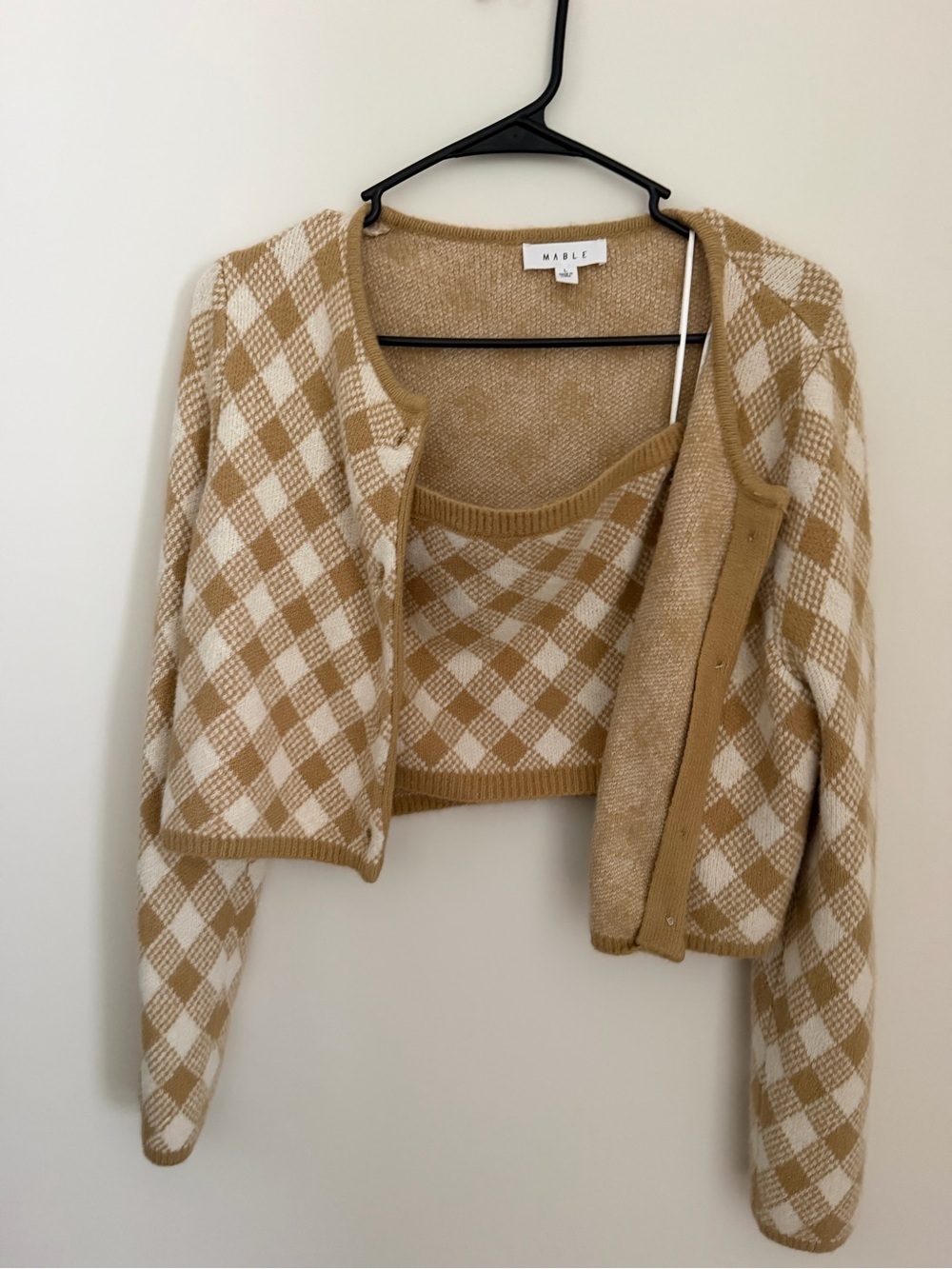 Mable Tan & Cream Knit Cardigan & Strapless Top Set Women’s Large - Picture 5 of 10